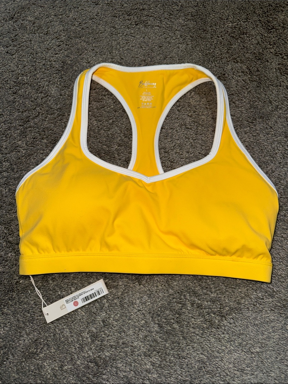 Yellow Racerback Sports Bra with White Trim -